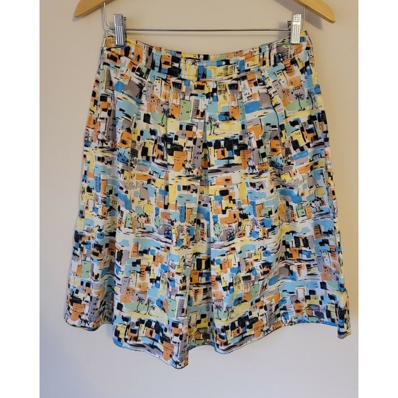 IE Petite Womens Pleated Cityscape Skirt Knee Length Size 8P - Picture 4 of 9